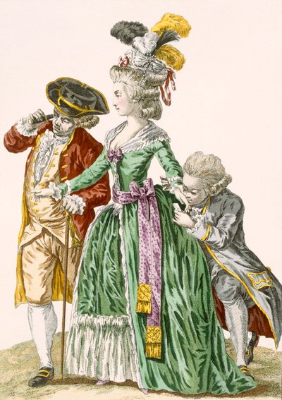 Lady of the court surrounded by male servants, engraved by Petisoier, plate no.124 from 